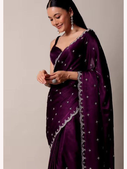 Rangoli Silk Embroidered Purple Saree - Femenica