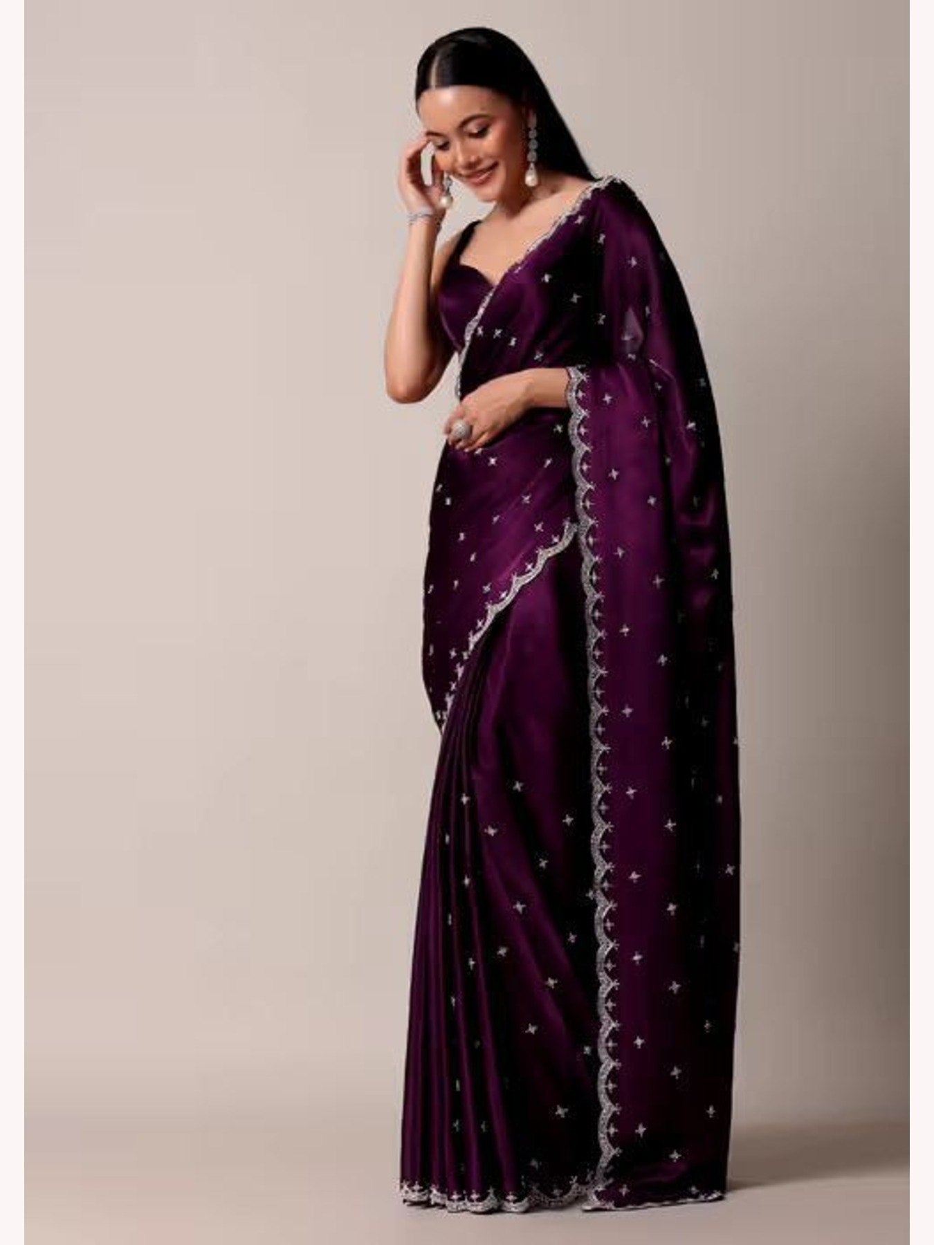 Rangoli Silk Embroidered Purple Saree - Femenica