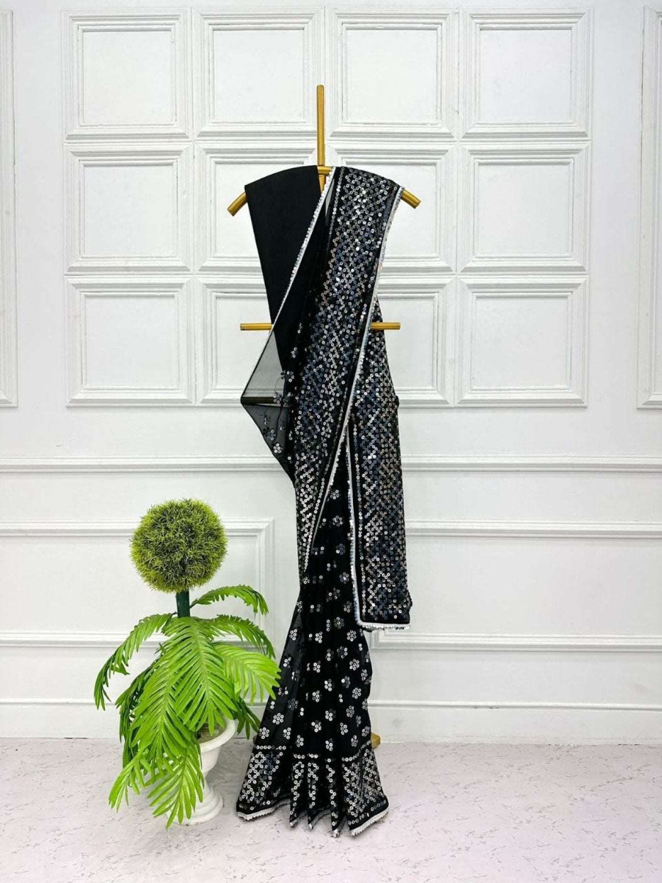 Bollywood Style Black Georgette saree - Femenica