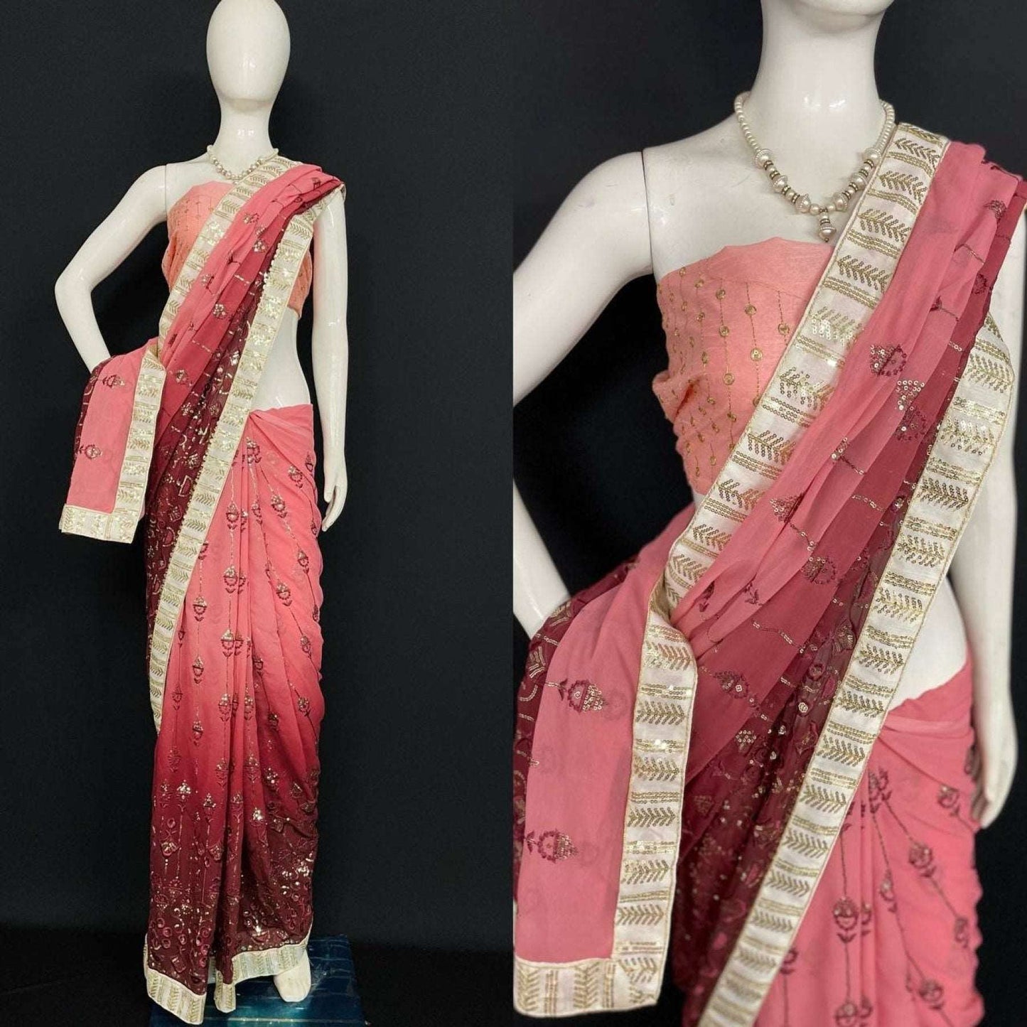 Bollywood Style Georgette Saree With Sequence Embroidered Work - Femenica