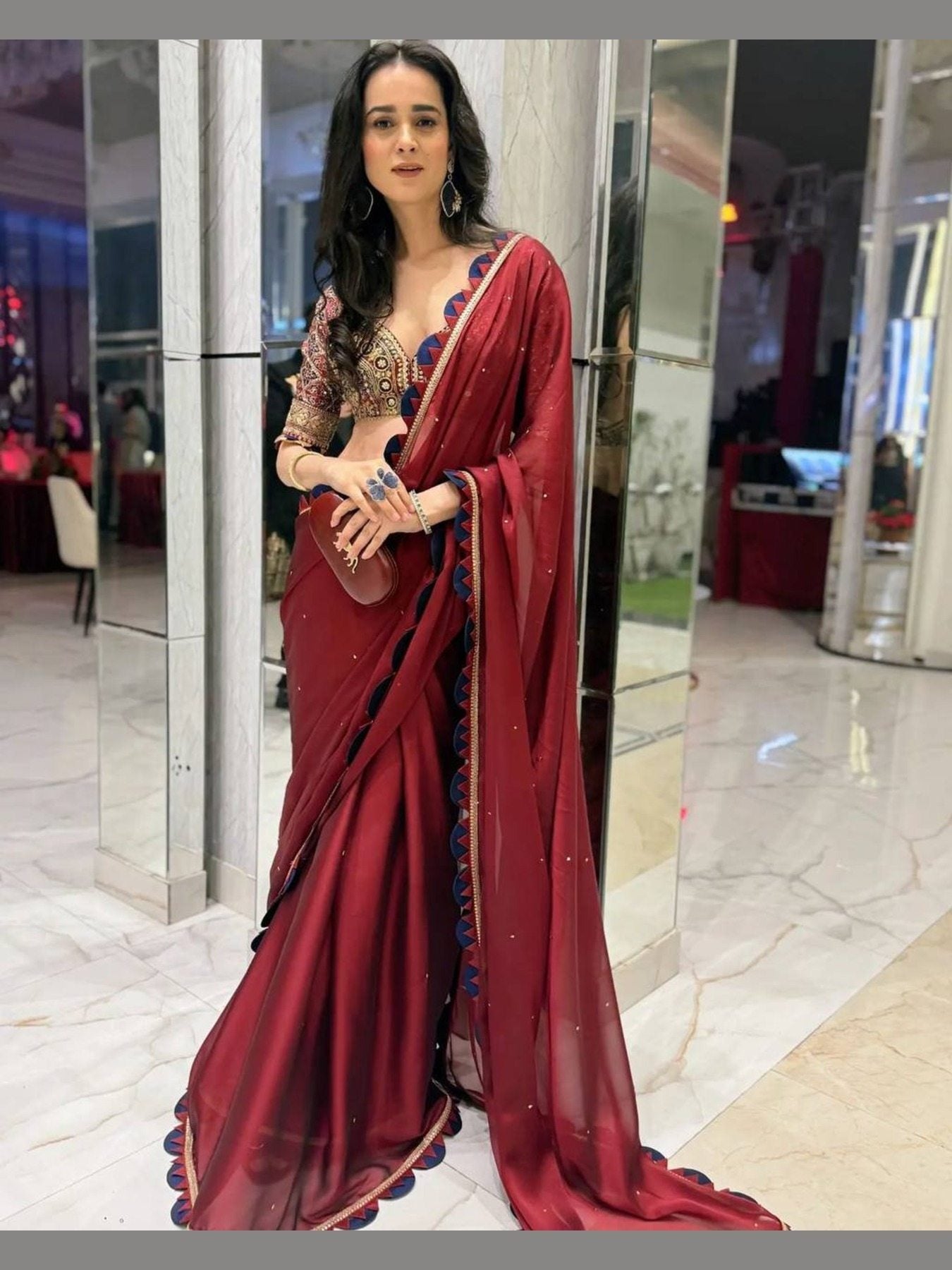 Shraddha Kapoor inspired embroidered red silk saree - Femenica