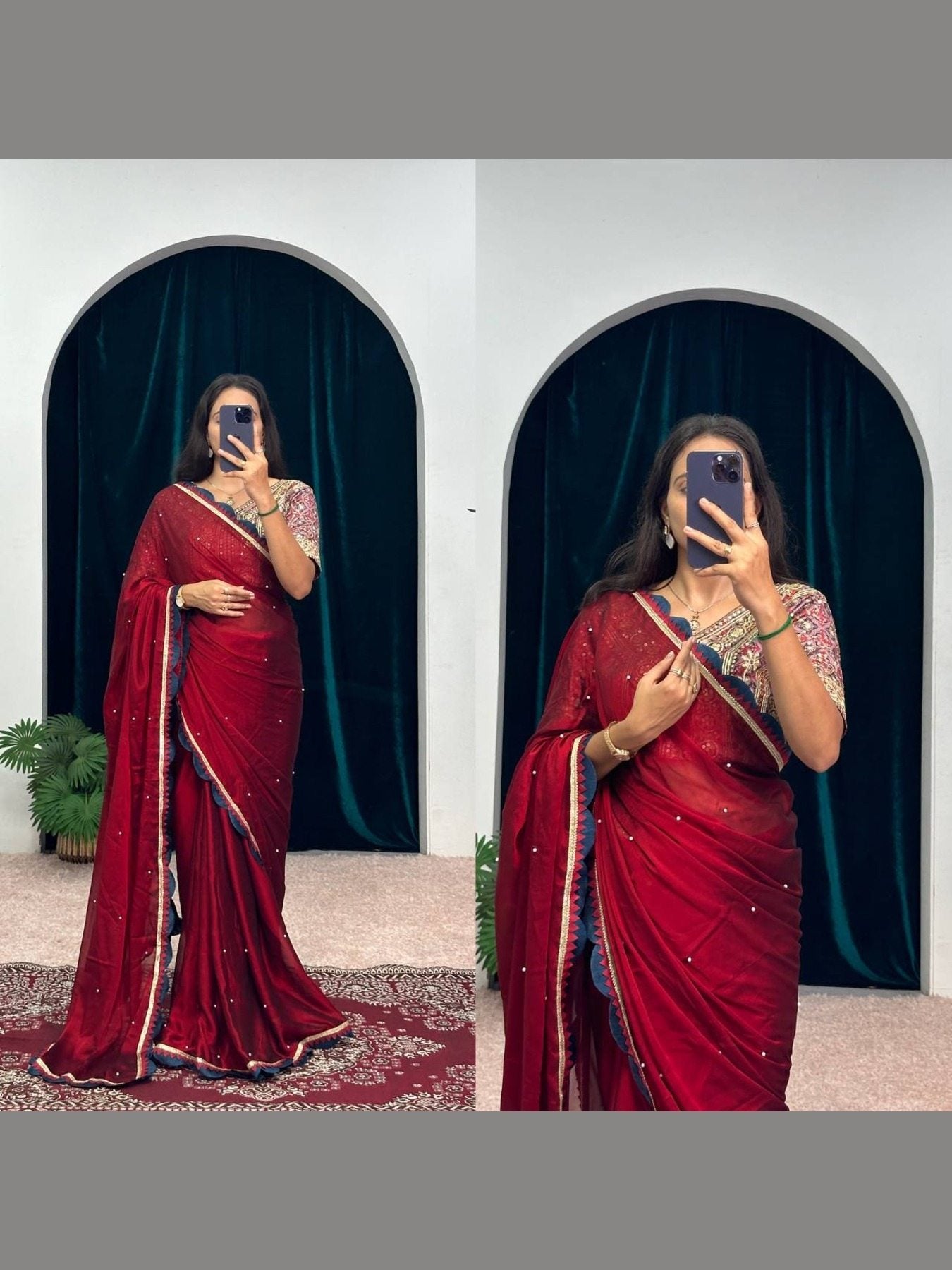 Shraddha Kapoor inspired embroidered red silk saree - Femenica