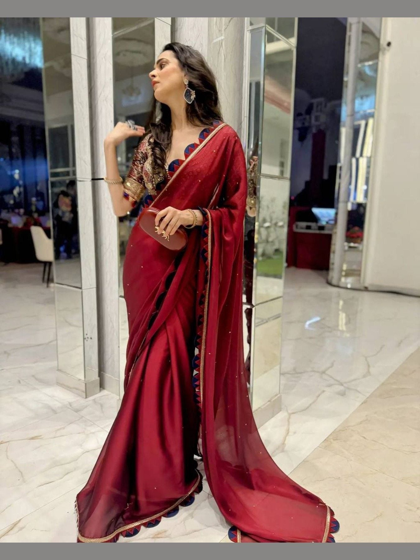 Shraddha Kapoor inspired embroidered red silk saree - Femenica