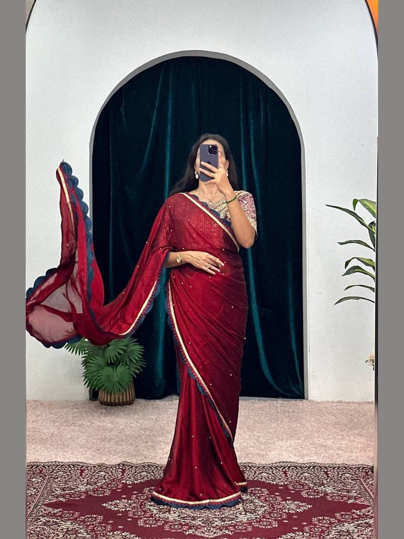 Shraddha Kapoor inspired embroidered red silk saree - Femenica