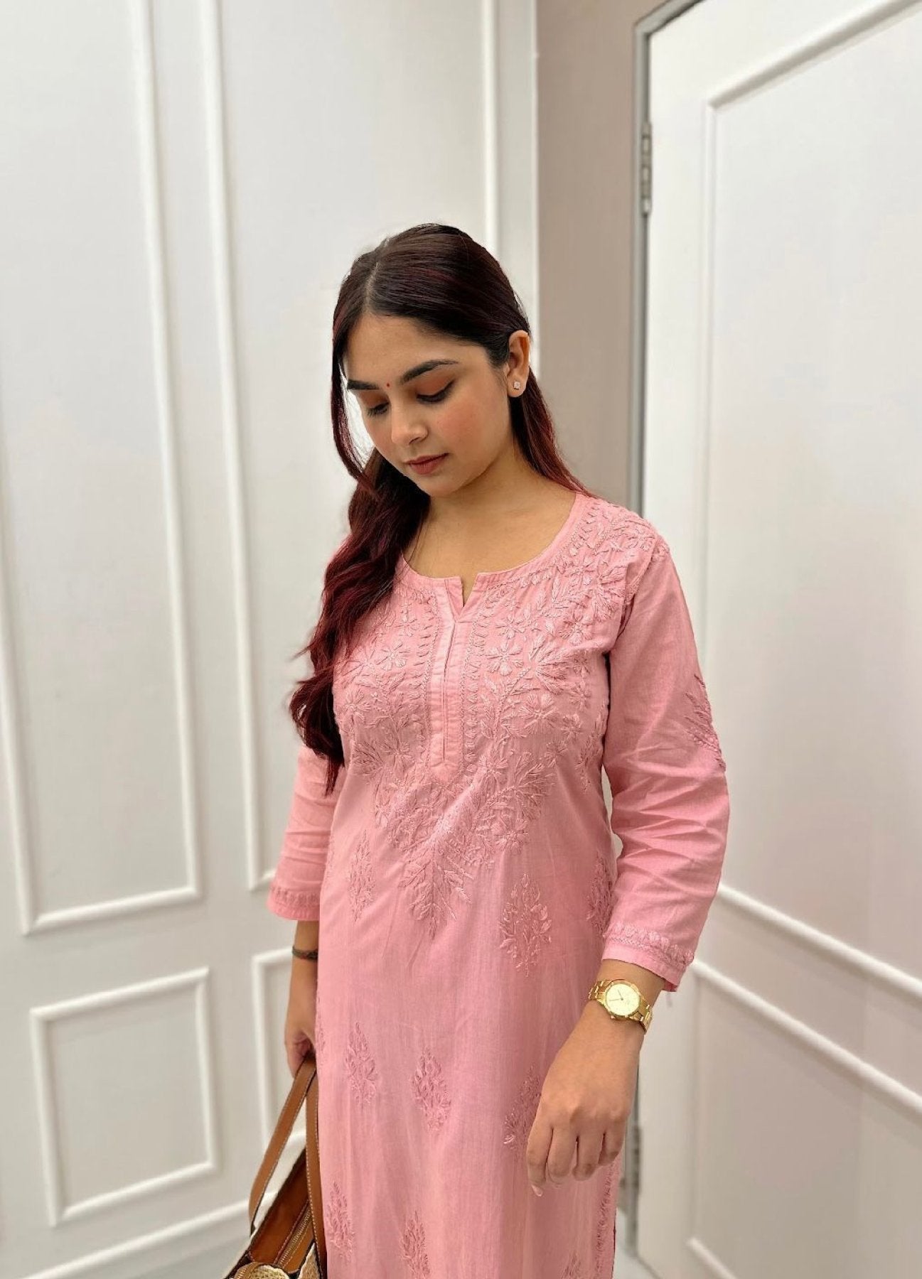 Femenica Pink Chikankari Embroidery Silk Kurti with Pant | Elegant and Timeless Ethnic Ensemble - Femenica