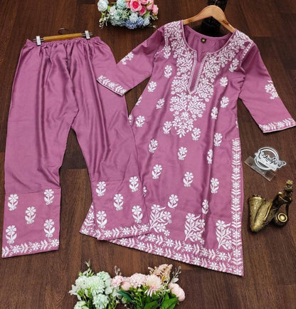 Femenica Chikankari Work Rayon Kurti Pant Exclusive Collection | Multiple Color Options for Elegant Ethnic Wearant Exclusive collection - Femenica