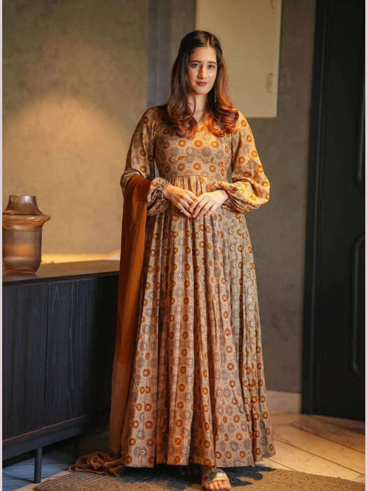 Designer Printed Full Flared Anarkali With Dupatta - Femenica