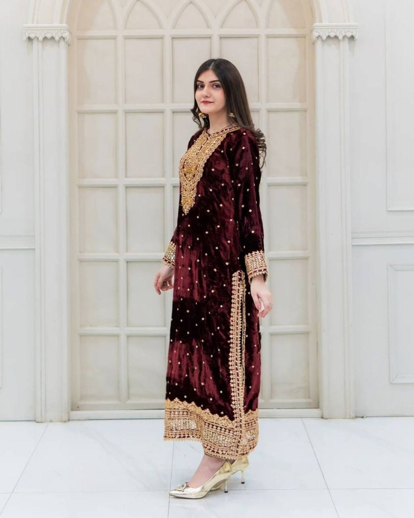 Designer Viscose Velvet Embroidered Suit - Femenica