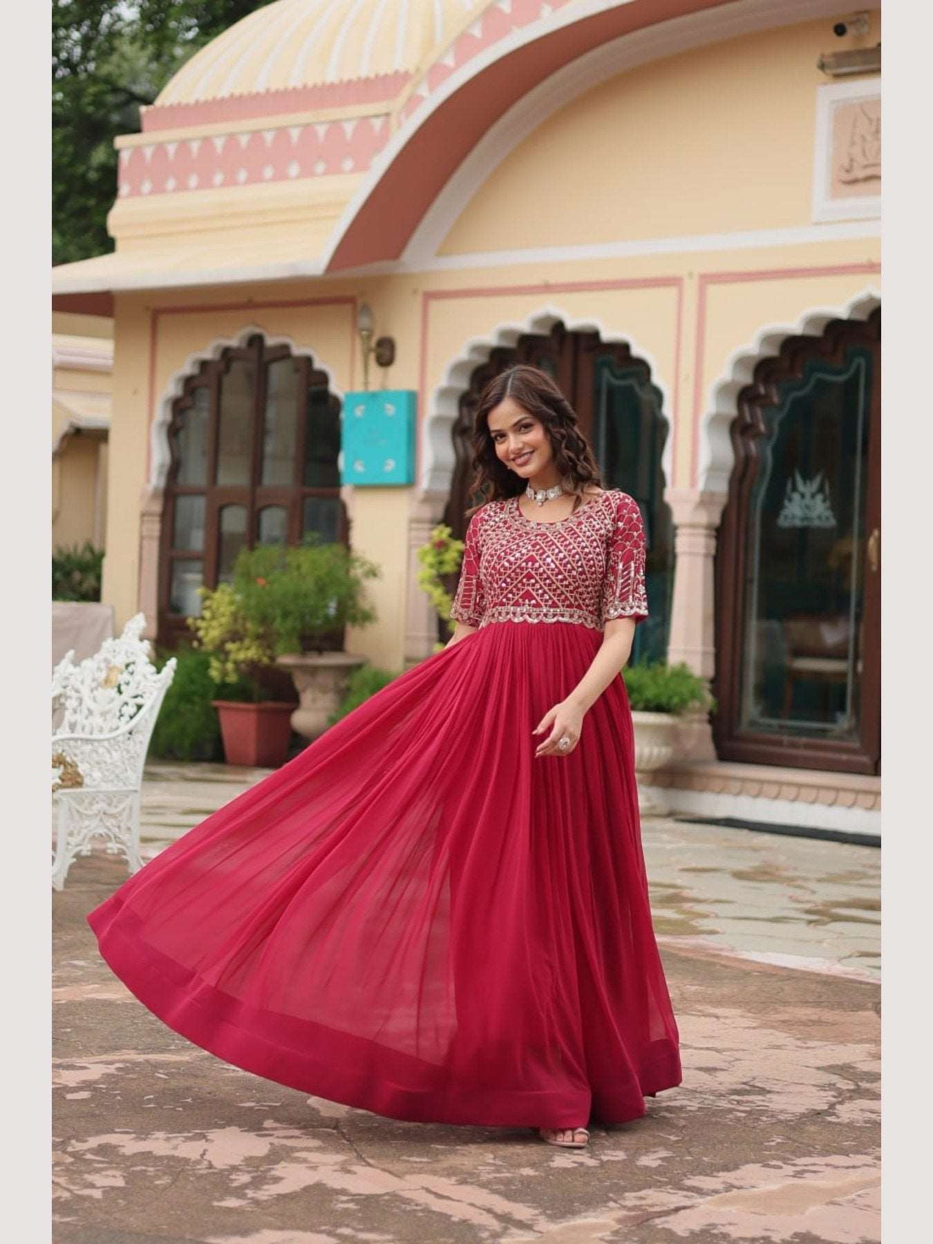 Festival Wear Embroidered Zari Sequence Gown - Femenica