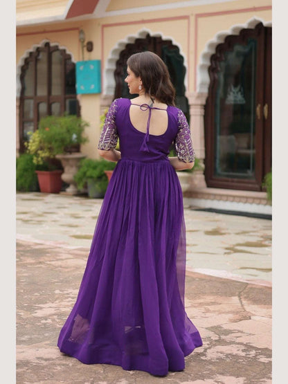 Festival Wear Embroidered Zari Sequence Gown - Femenica