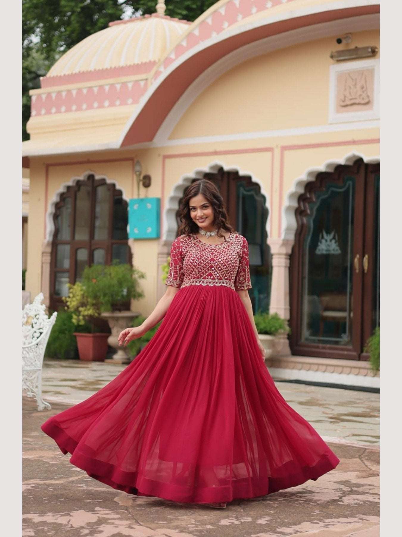 Festival Wear Embroidered Zari Sequence Gown - Femenica