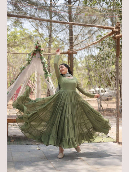 Fully Flaired Faux Georgette Gown With Dupatta - Femenica