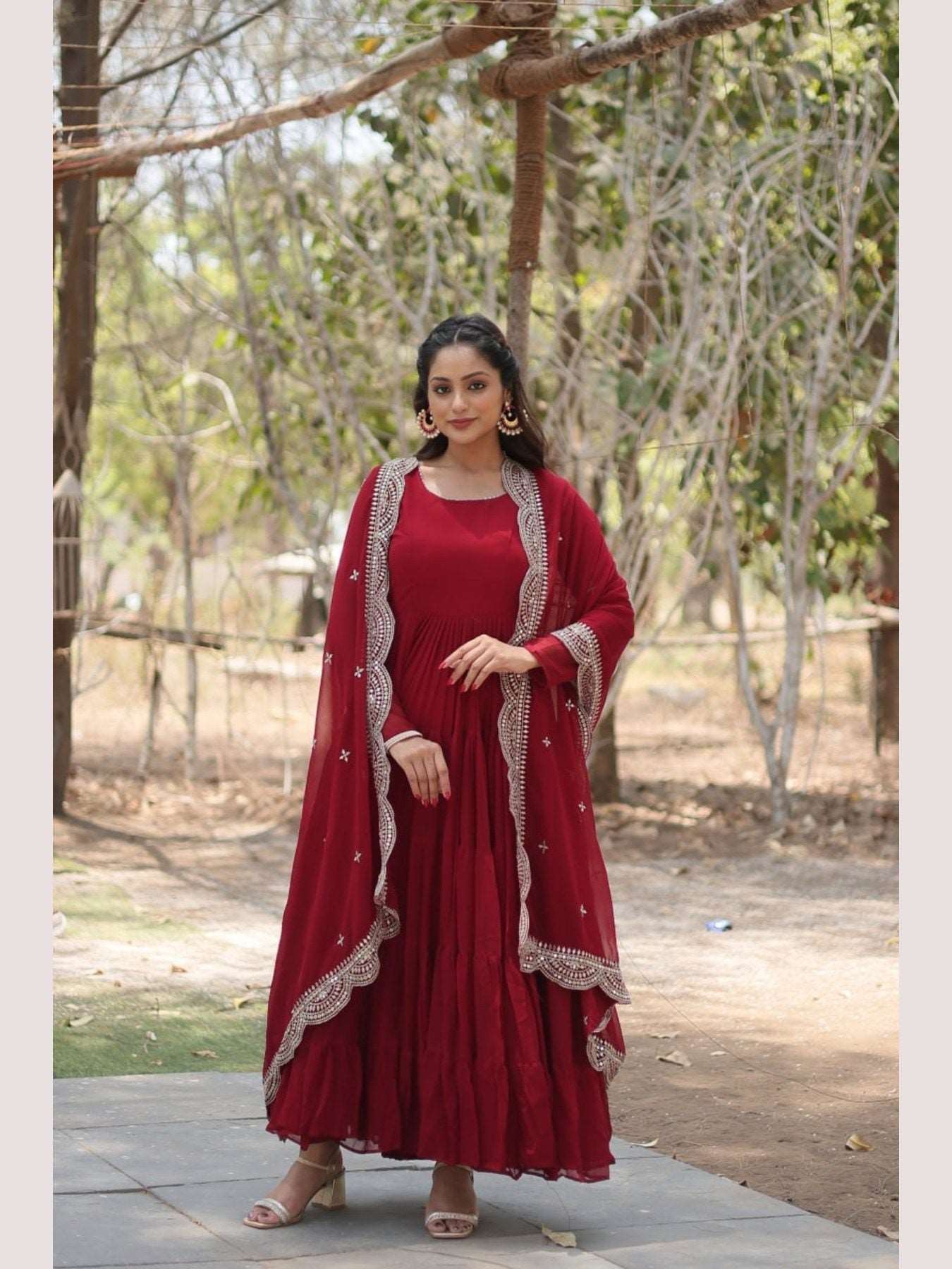 Fully Flaired Faux Georgette Gown With Dupatta - Femenica