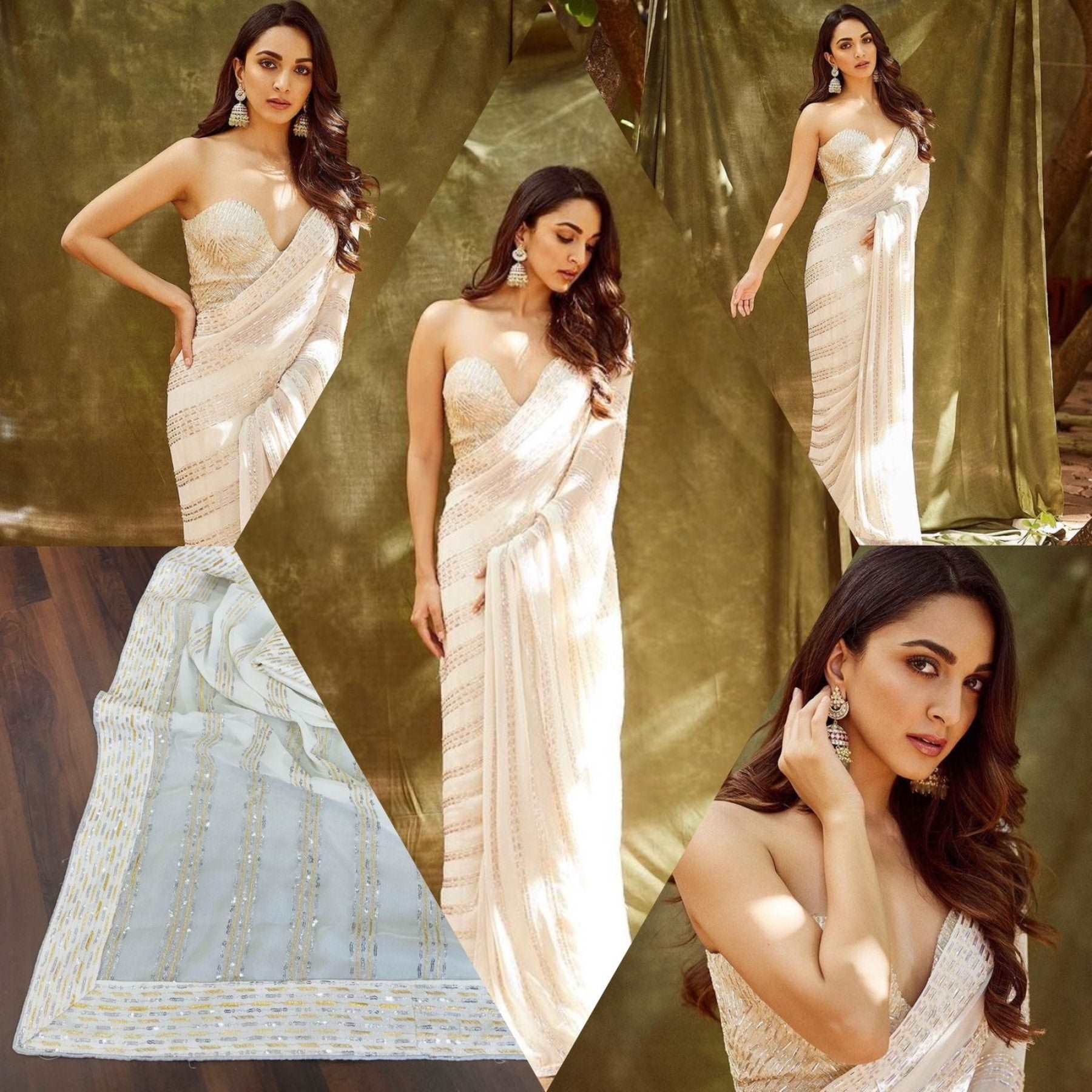 Kiara Advani Inspired White Georgette Embroidered Saree - Femenica