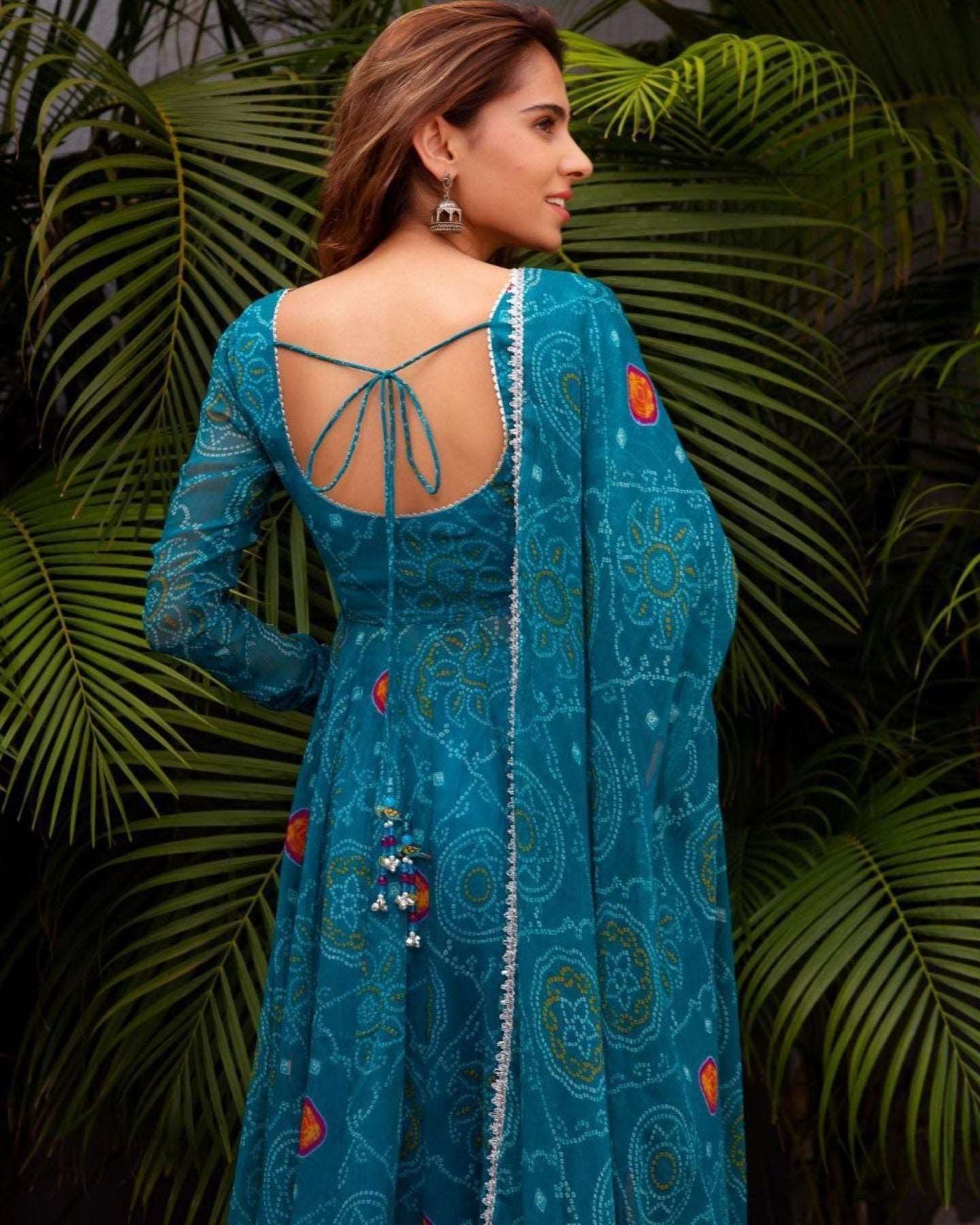 Indian Georgette Teal Blue Color Anarkali Gown - Femenica