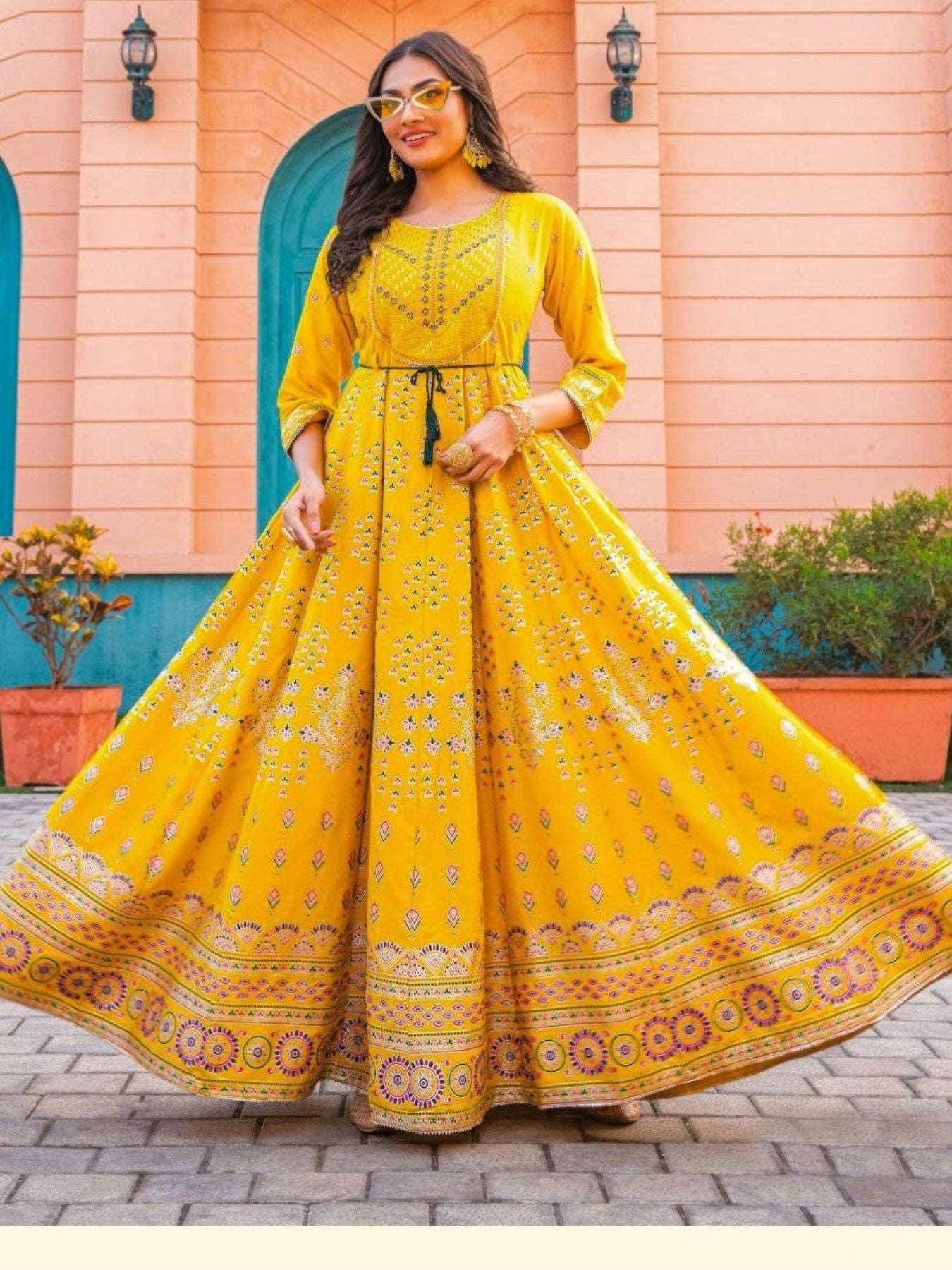 Long Anarkali Gown with Embroidery Work - Femenica