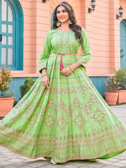 Long Anarkali Gown with Embroidery Work - Femenica