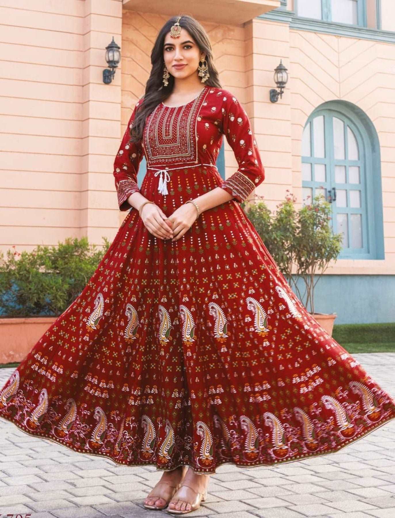 Long Anarkali Gown with Embroidery Work - Femenica