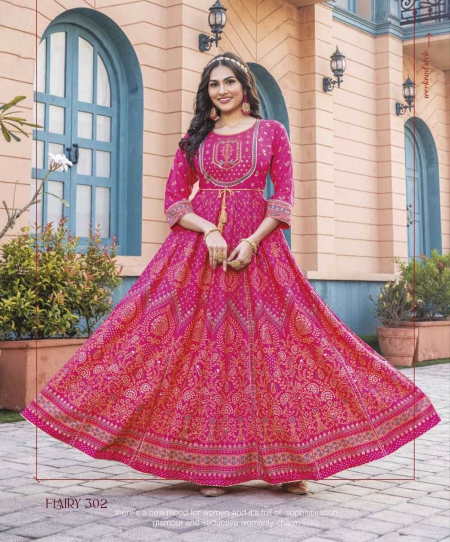 Long Anarkali Gown with Embroidery Work - Femenica