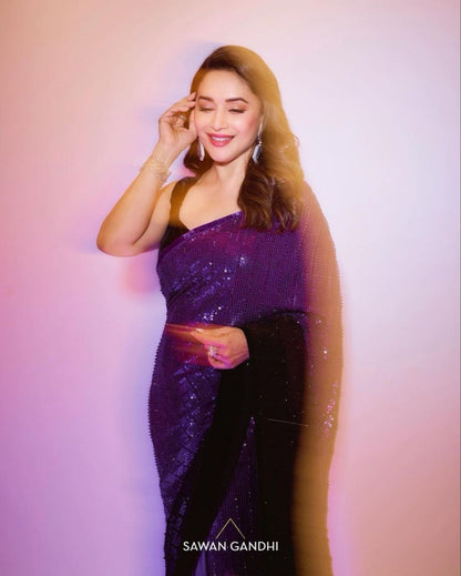 Madhuri Dixit Inspired Purple Georgette Saree - Femenica