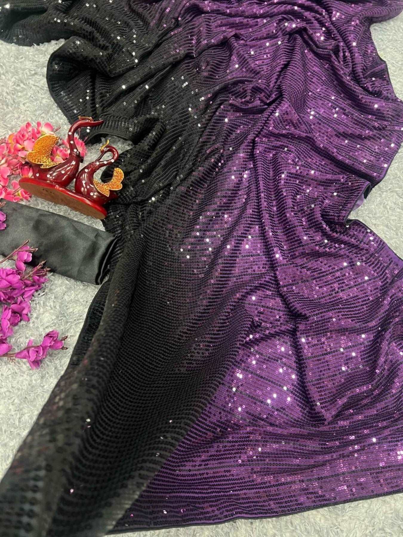 Madhuri Dixit Inspired Purple Georgette Saree - Femenica