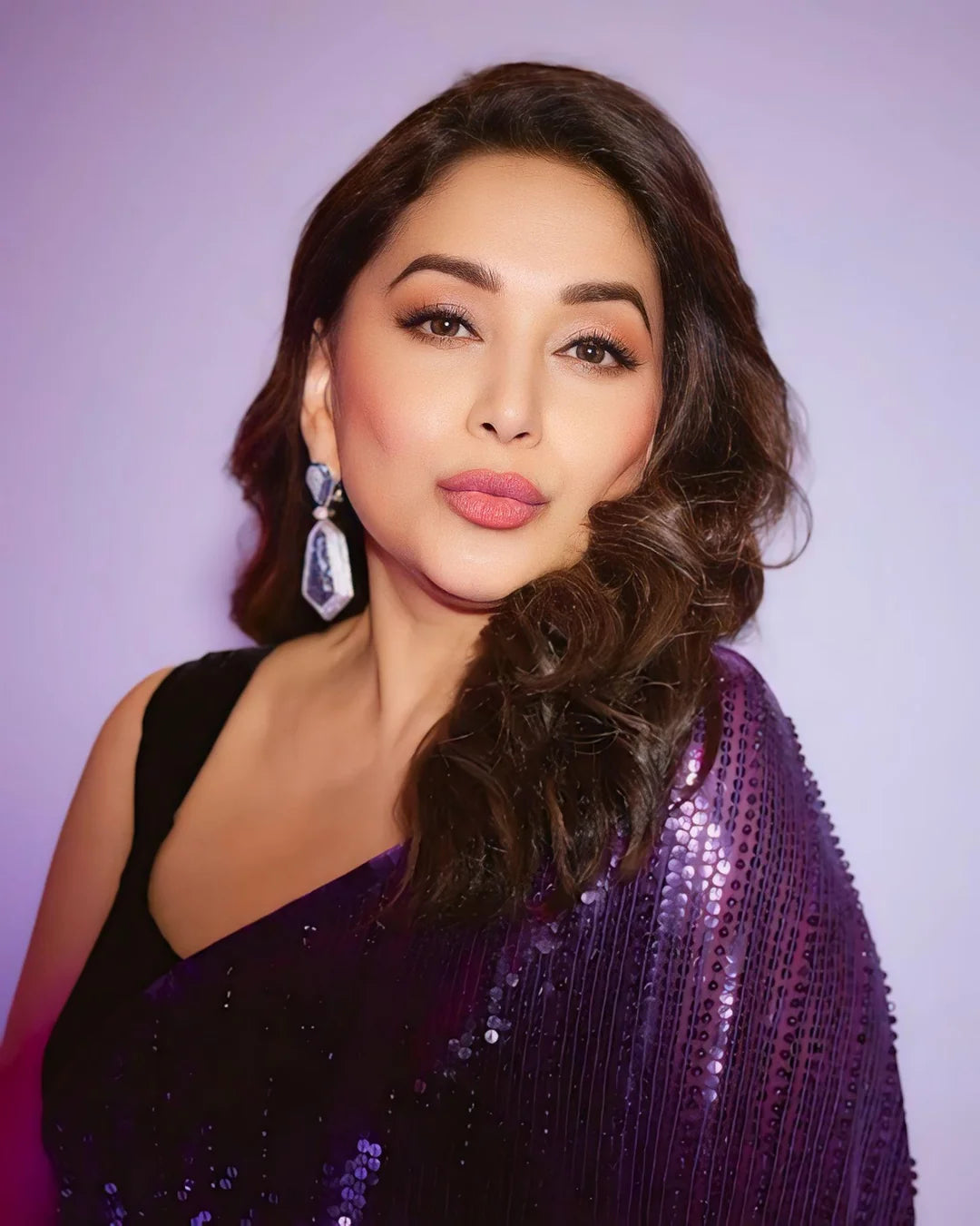 Madhuri Dixit Inspired Purple Georgette Saree - Femenica