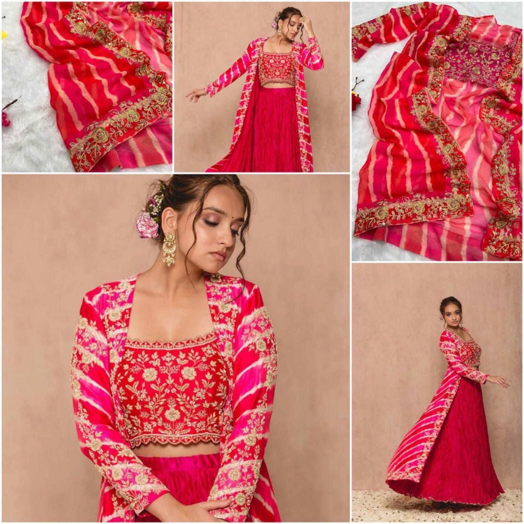 Pink Georgette Shrug Party Wear Lehenga With Koti - Femenica