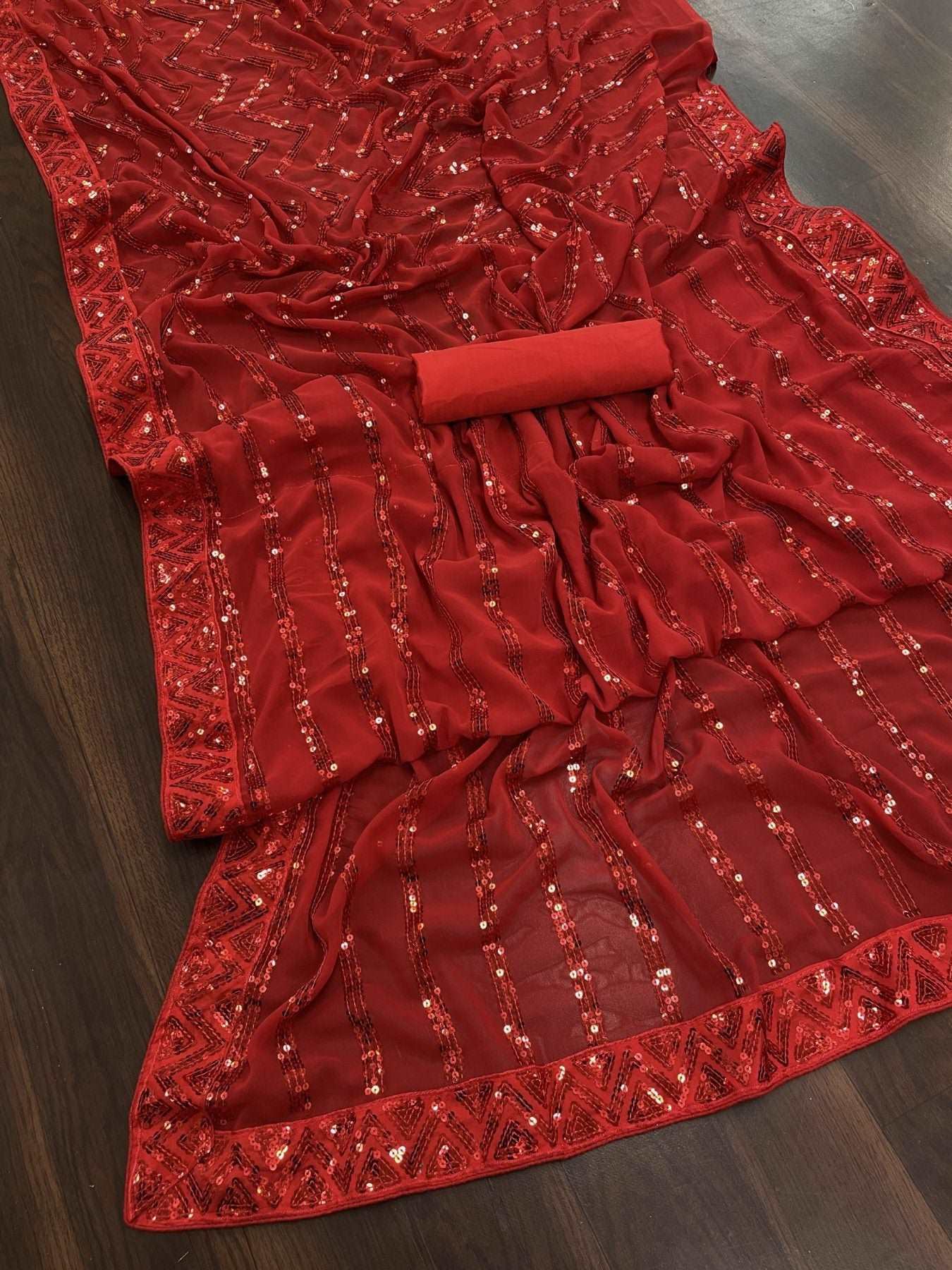 Party Wear Red Saree With Blouse Indian Sabyasachi Saree - Femenica