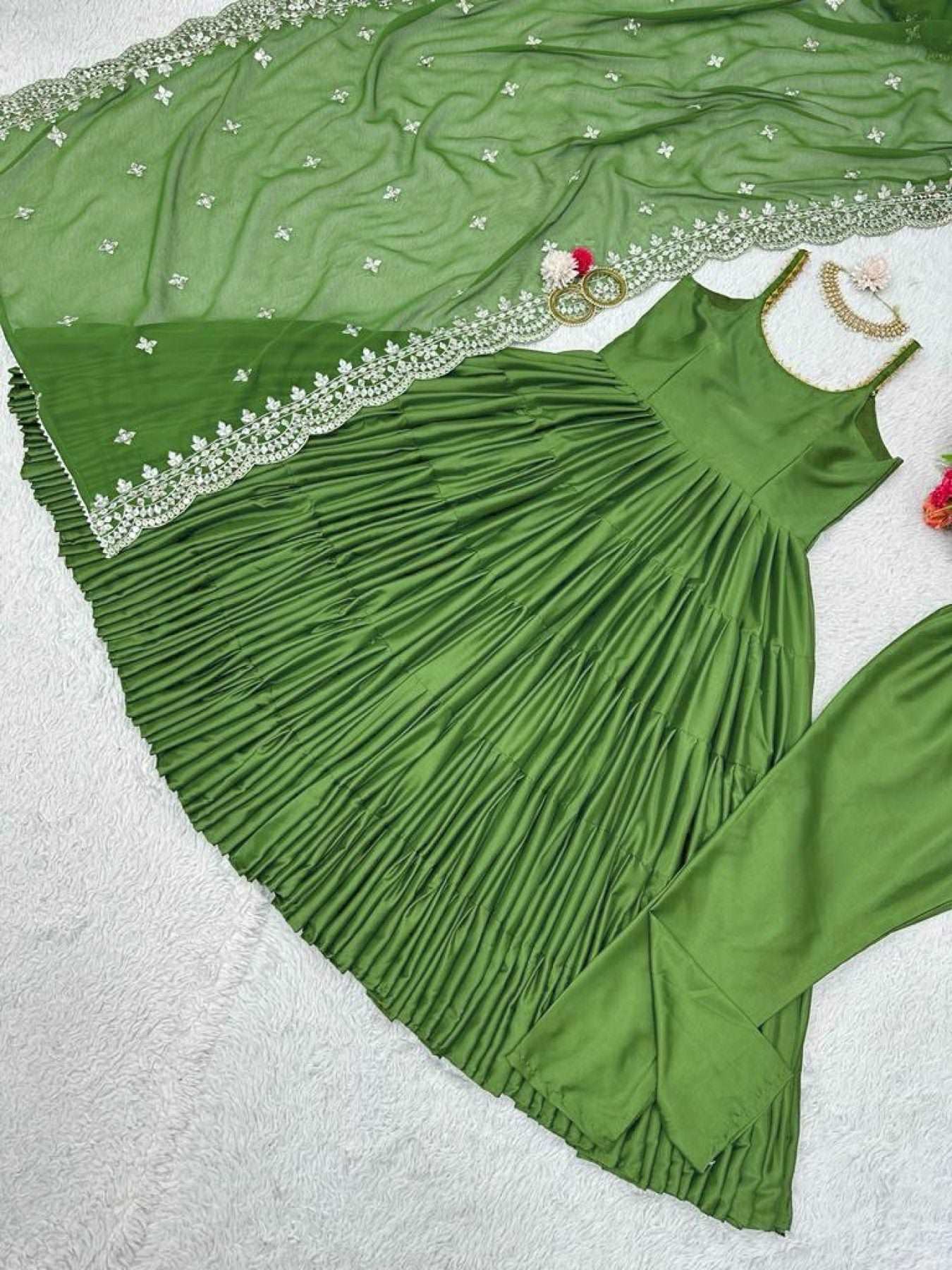 Pista Green Fancy Anarkali Kurti With Dupatta - Femenica