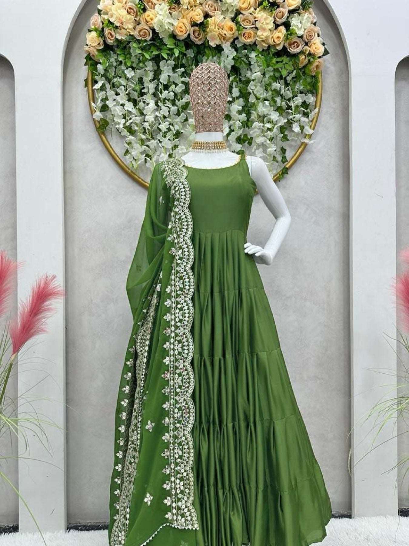 Pista Green Fancy Anarkali Kurti With Dupatta - Femenica