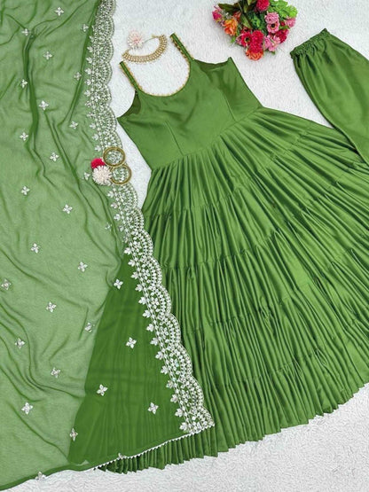 Pista Green Fancy Anarkali Kurti With Dupatta - Femenica