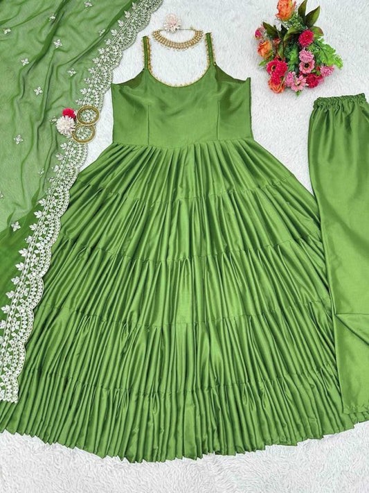 Pista Green Fancy Anarkali Kurti With Dupatta - Femenica