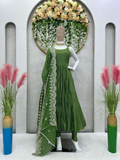 Pista Green Fancy Anarkali Kurti With Dupatta - Femenica