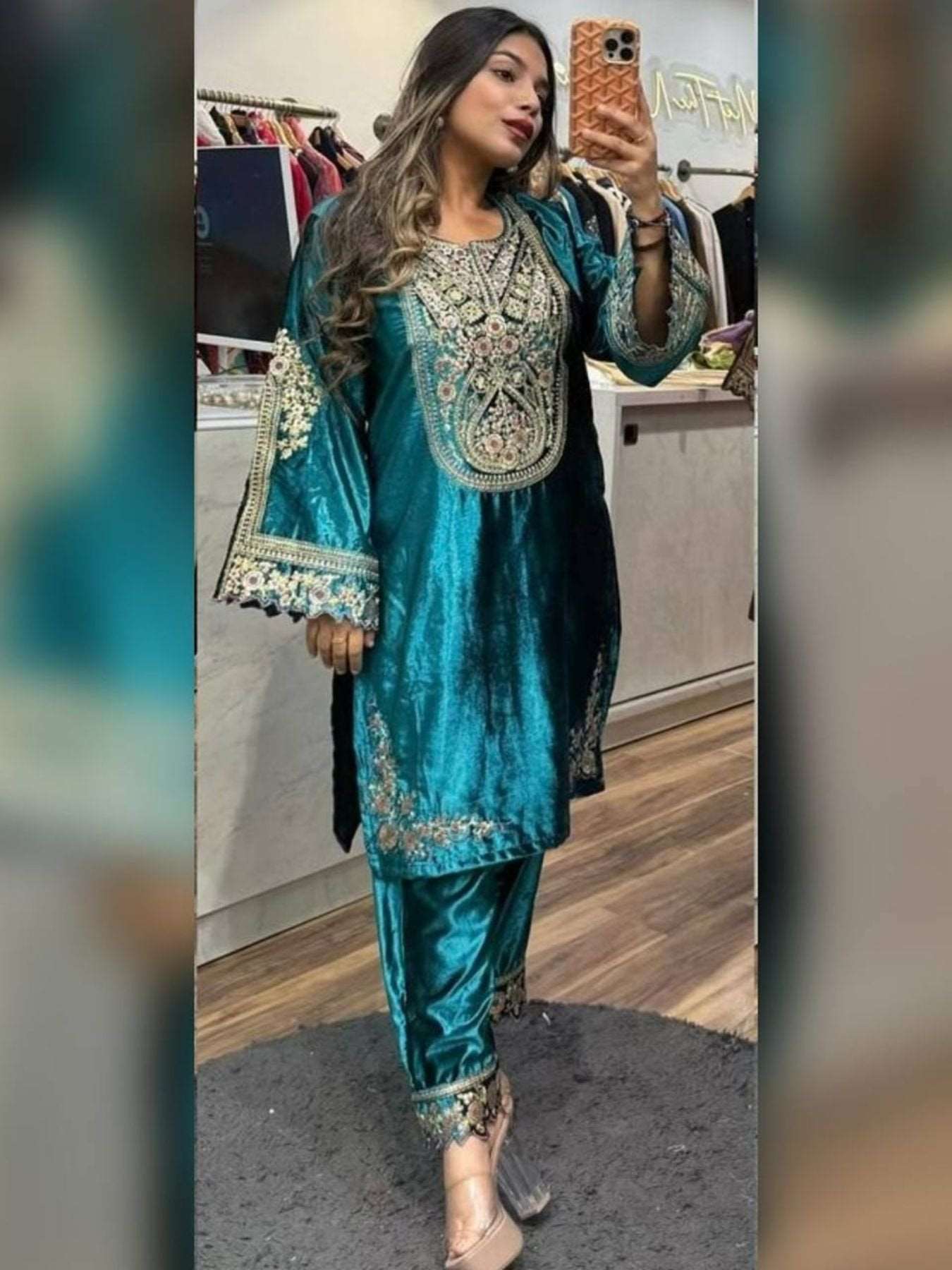 Designer Heavy Velvet Pakistani Suit with Sequin Embroidery - Femenica