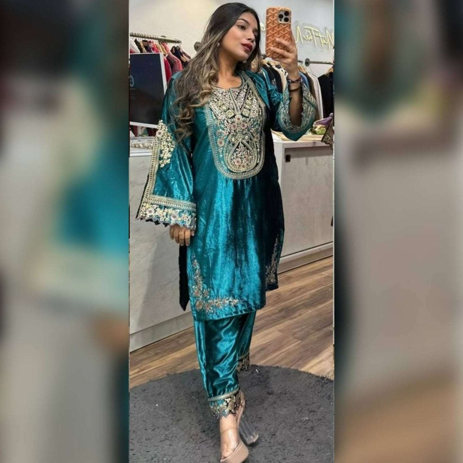 Designer Heavy Velvet Pakistani Suit with Sequin Embroidery - Femenica