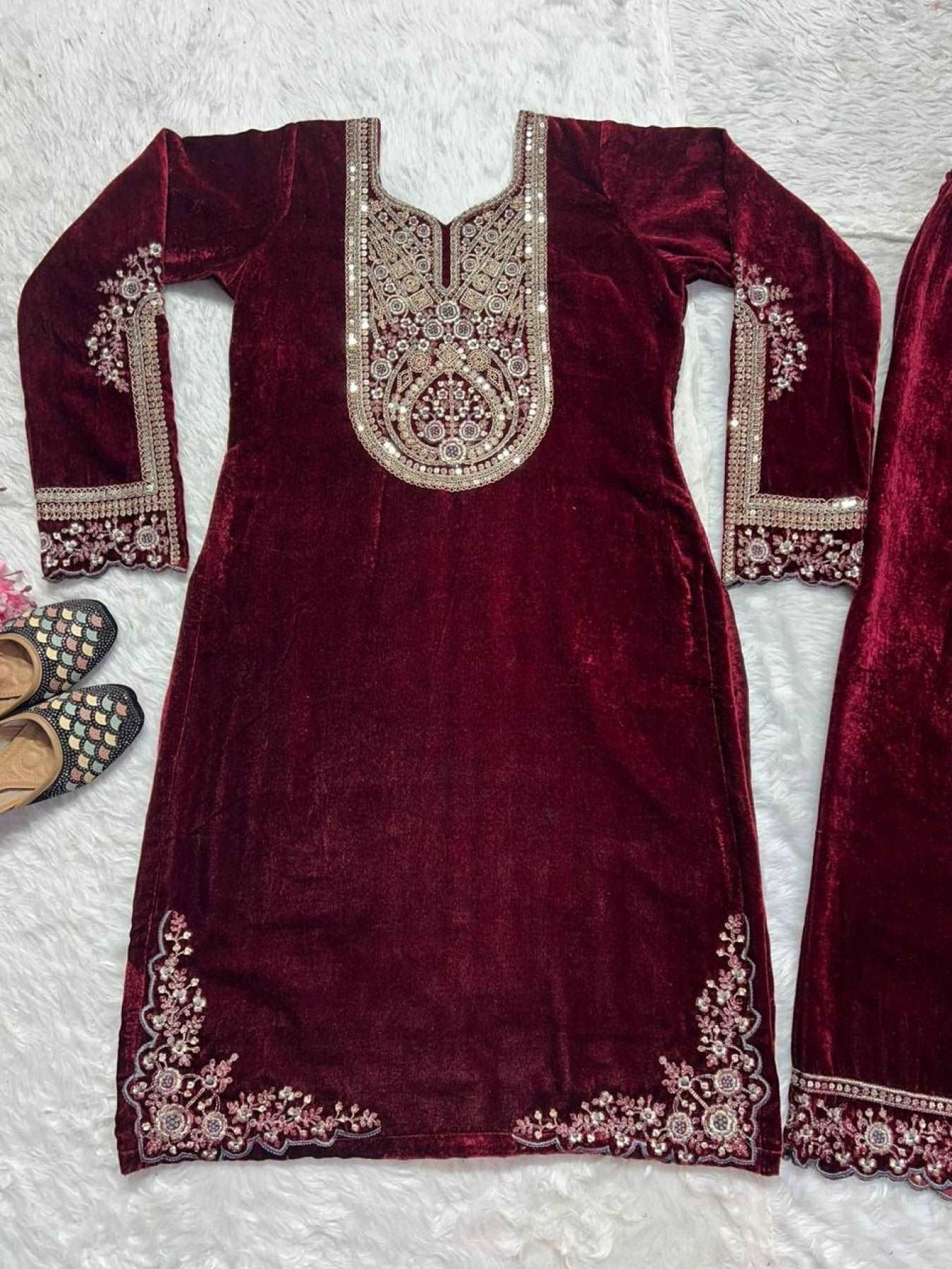 Designer Heavy Velvet Pakistani Suit with Sequin Embroidery - Femenica