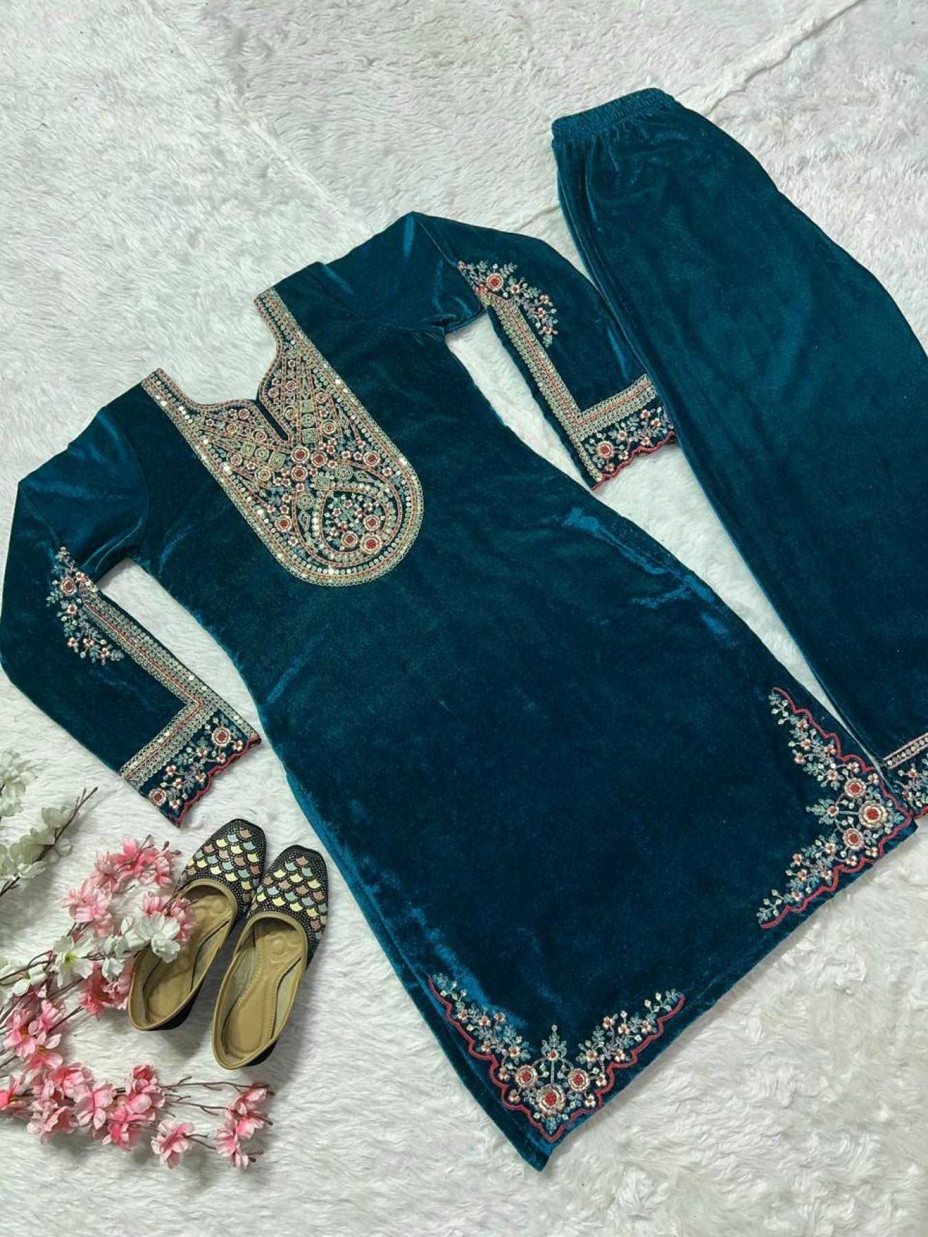 Designer Heavy Velvet Pakistani Suit with Sequin Embroidery - Femenica