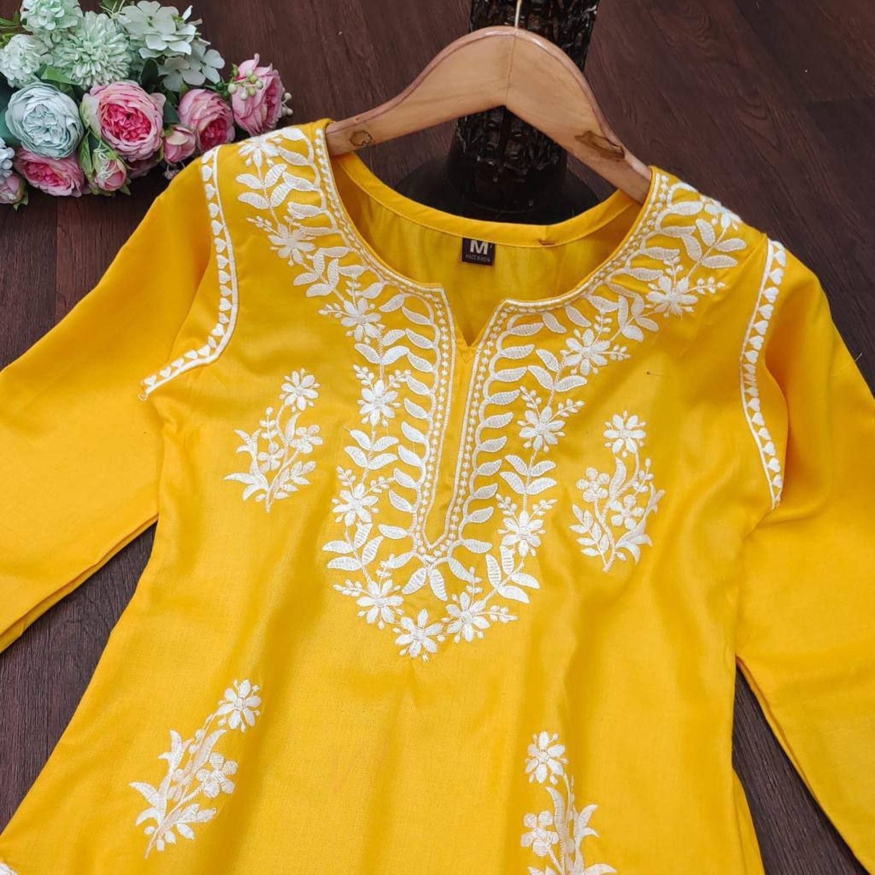 Rayon Cotton Chikankari Work Kurti Set | Traditional Elegance & Comfort - Femenica