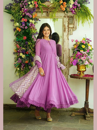 Purple Georgette Anarkali Suit Set - Femenica