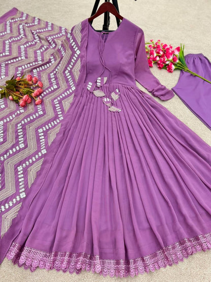 Purple Georgette Anarkali Suit Set - Femenica