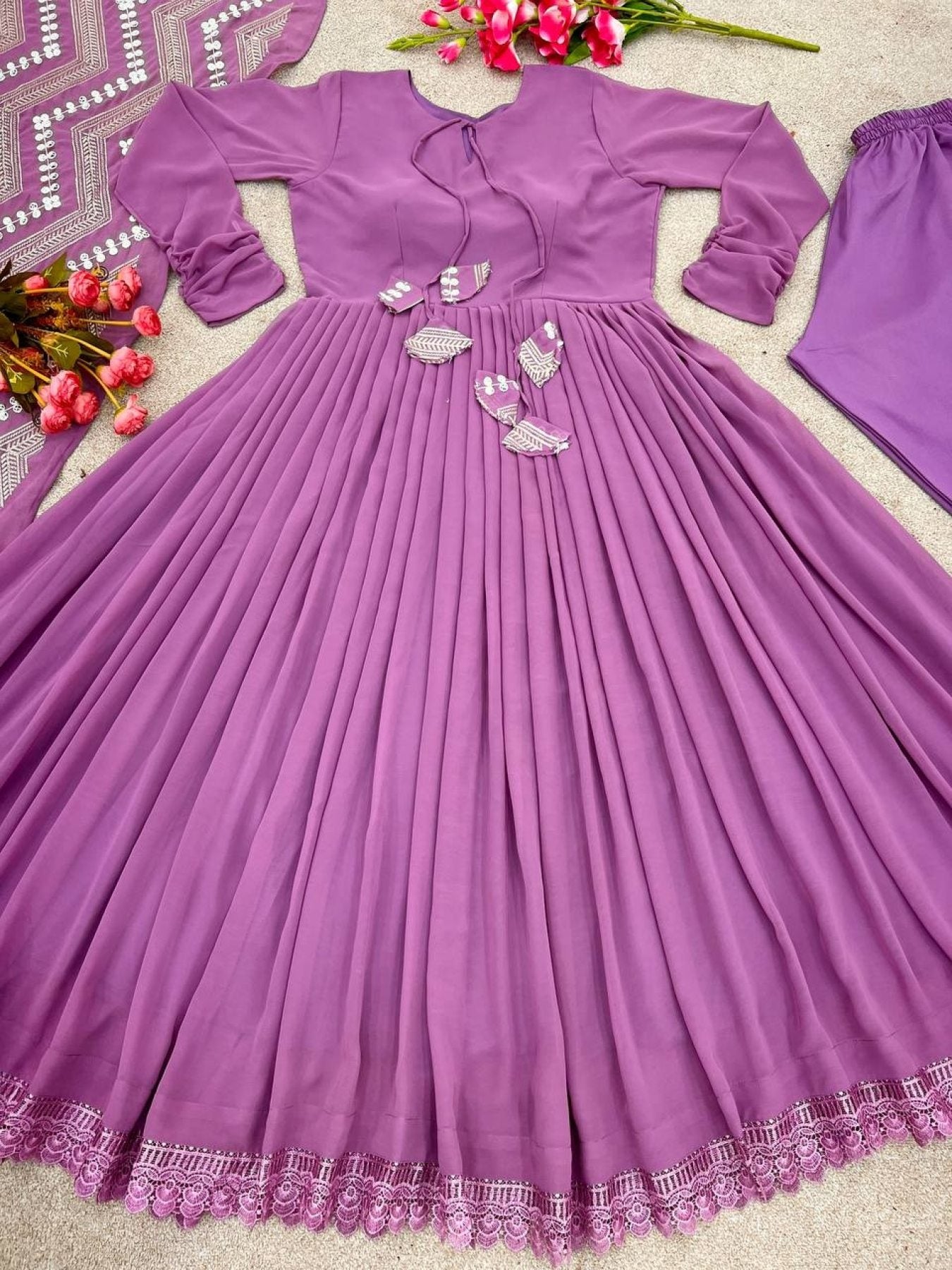 Purple Georgette Anarkali Suit Set - Femenica