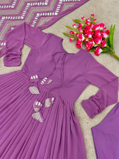 Purple Georgette Anarkali Suit Set - Femenica