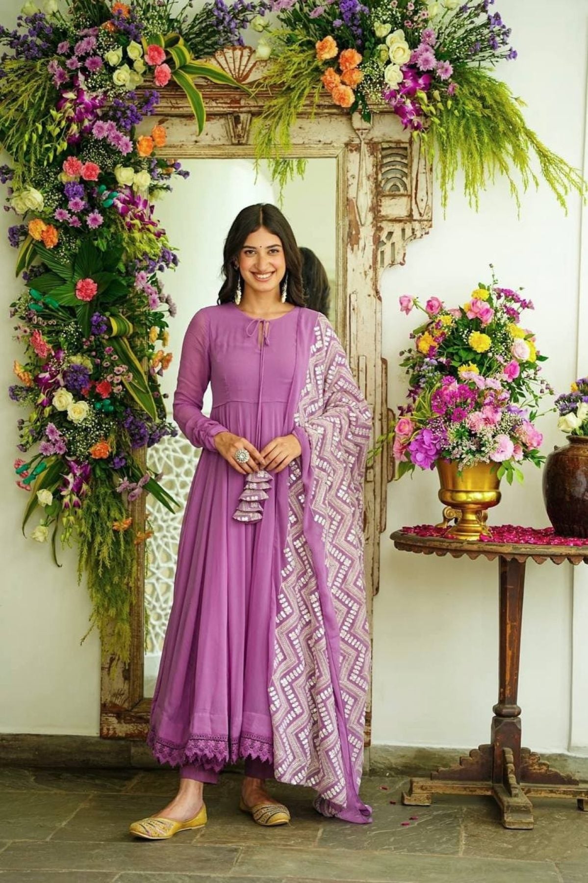 Purple Georgette Anarkali Suit Set - Femenica