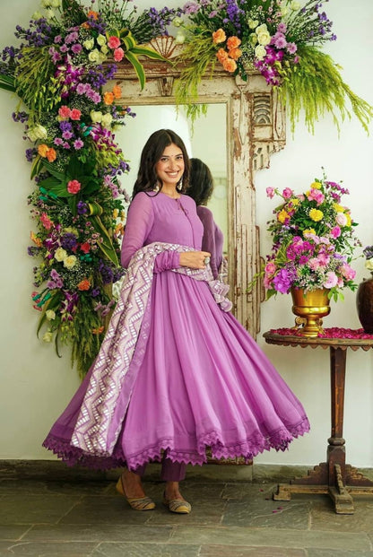 Purple Georgette Anarkali Suit Set - Femenica