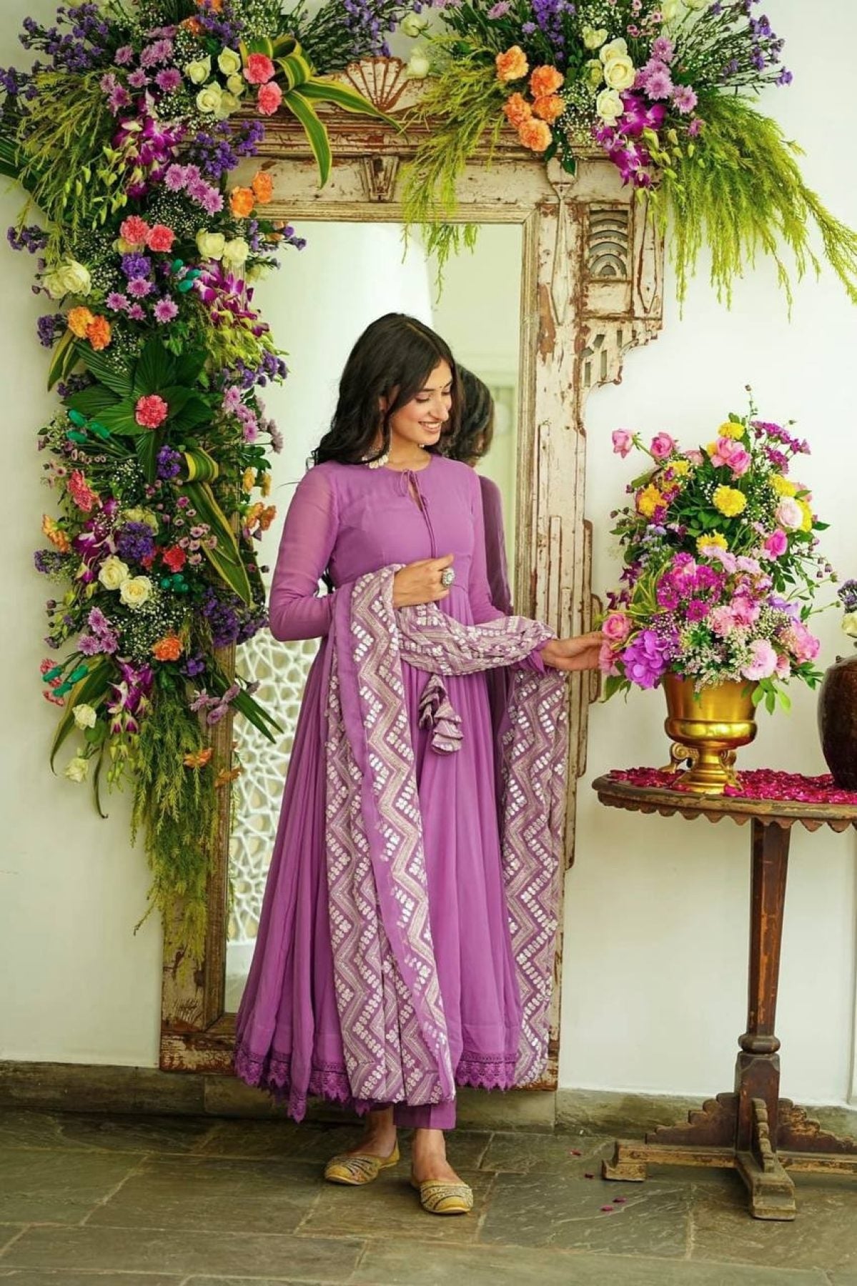 Purple Georgette Anarkali Suit Set - Femenica