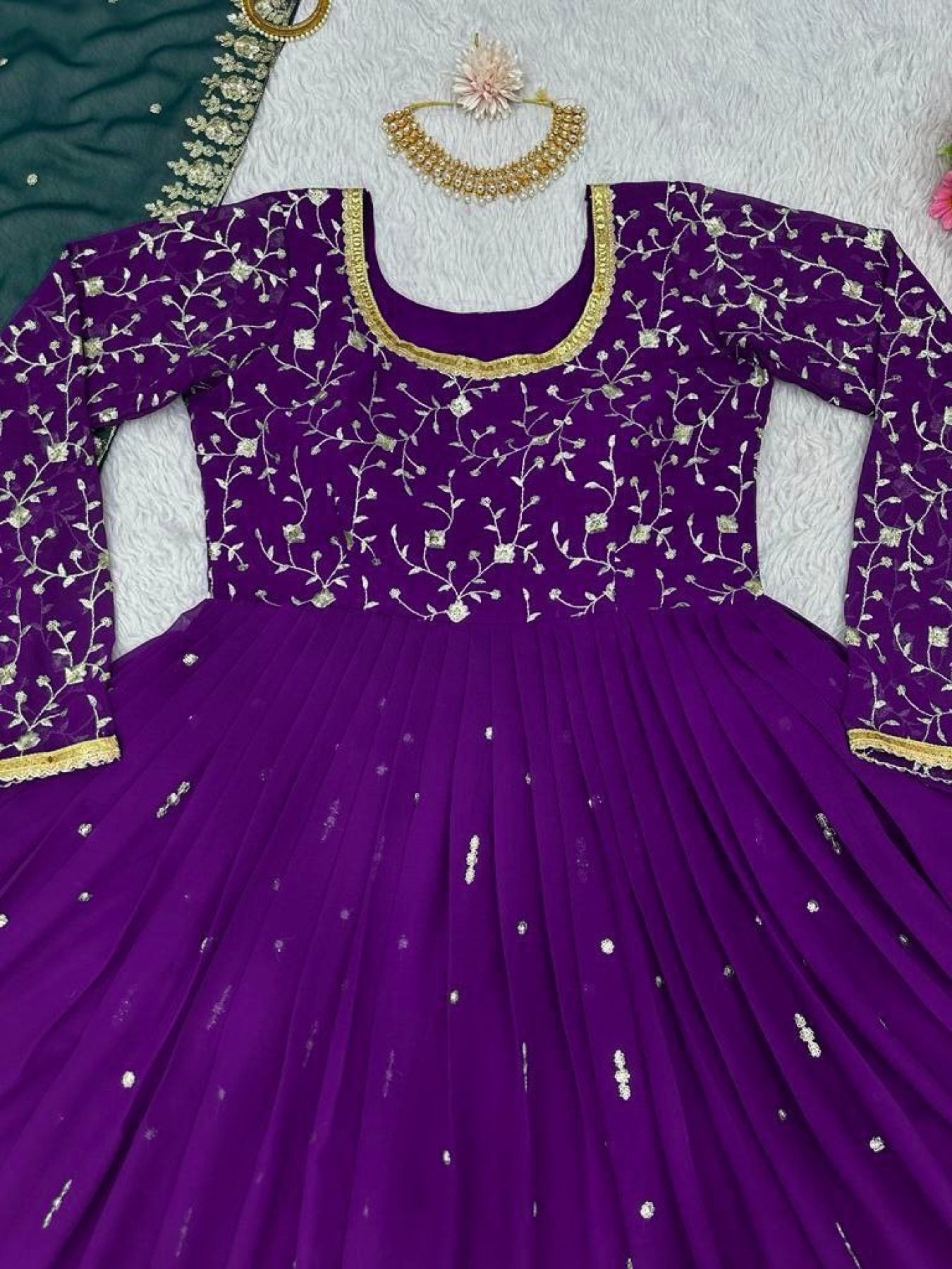 Purple Georgette Embroidered Anarkali Dress - Femenica