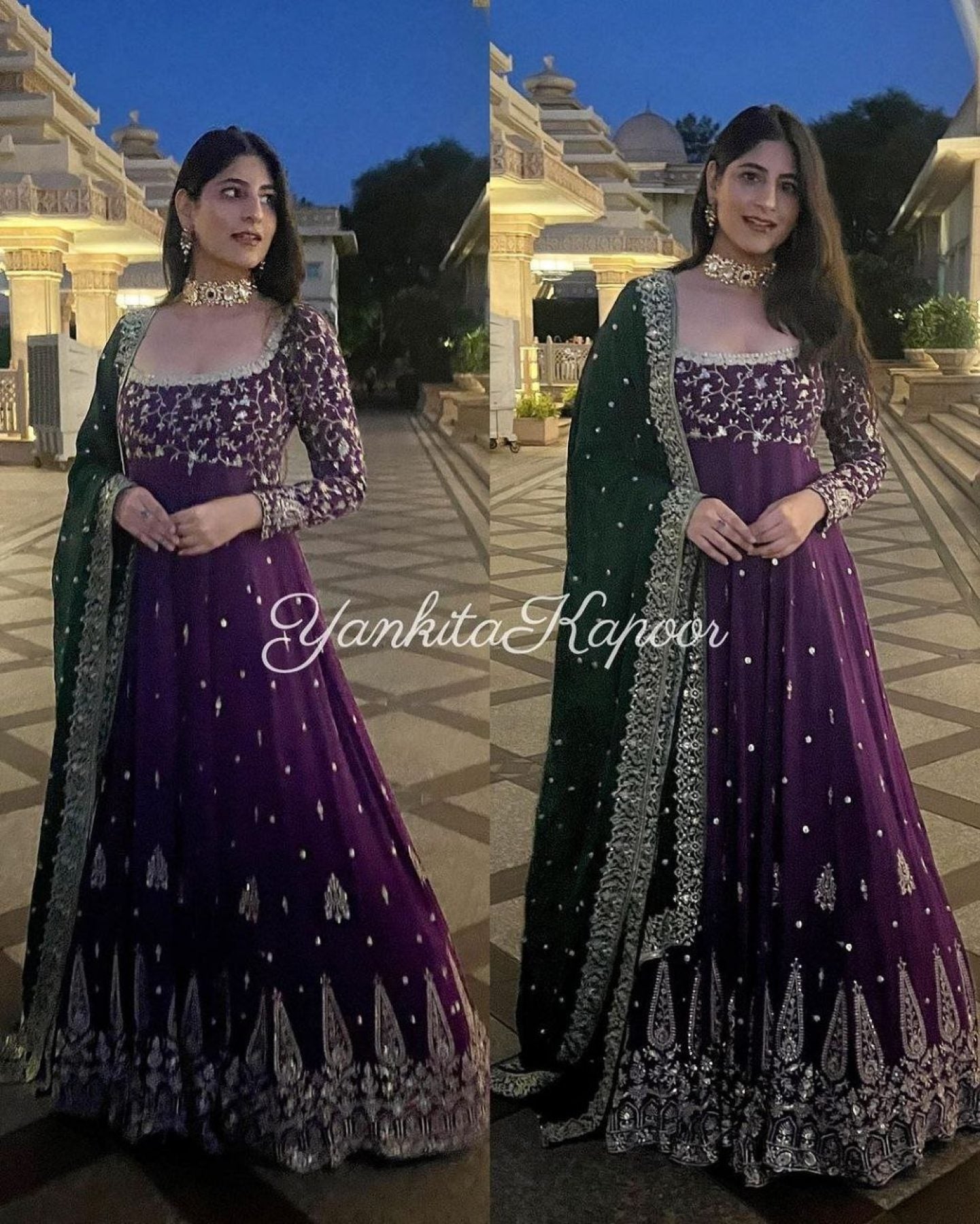 Purple Georgette Embroidered Anarkali Dress - Femenica