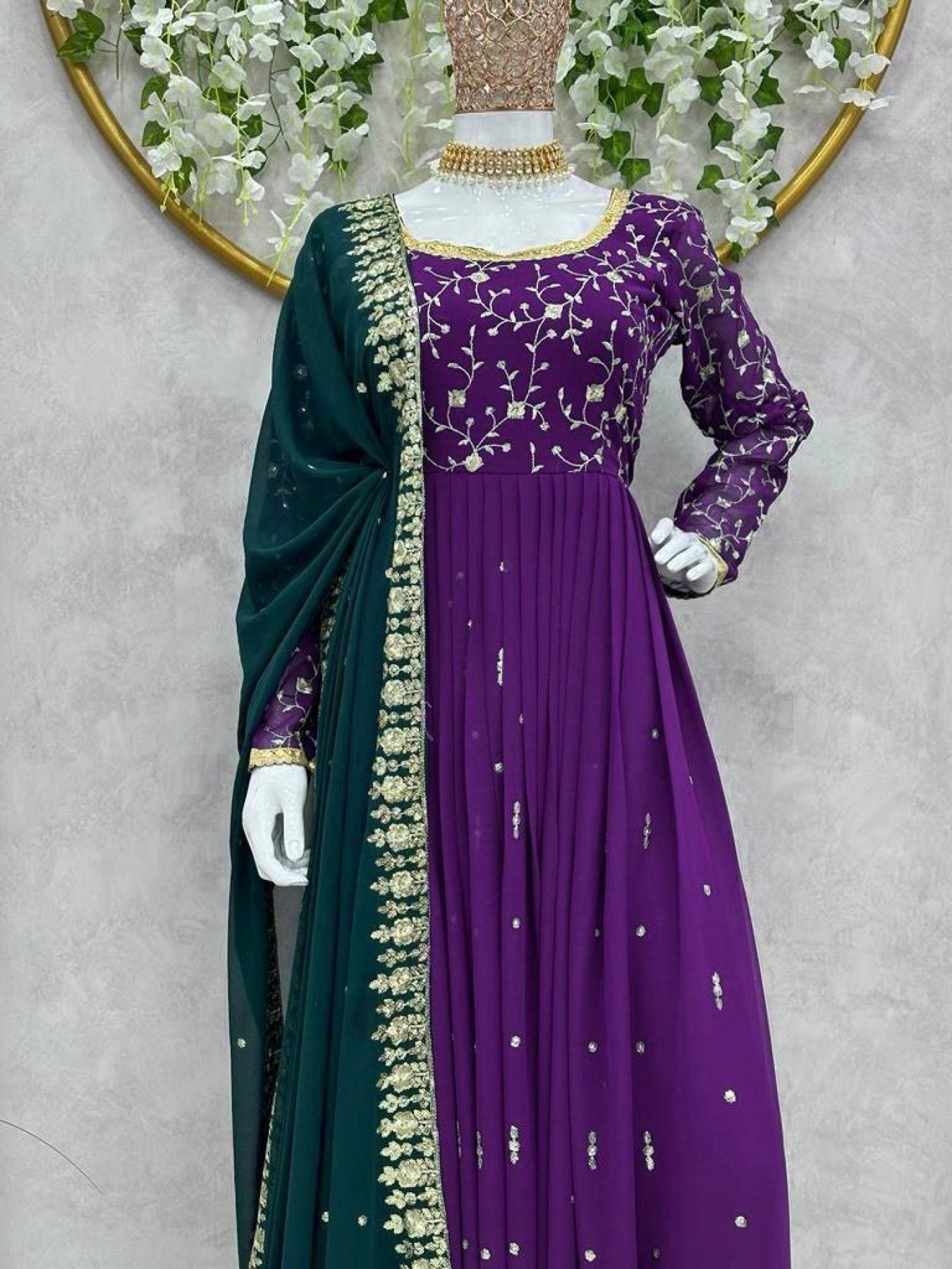 Purple Georgette Embroidered Anarkali Dress - Femenica