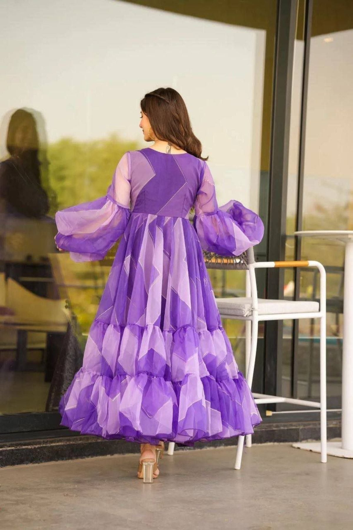 Purple Tabby Organza Anarkali Gown - Femenica