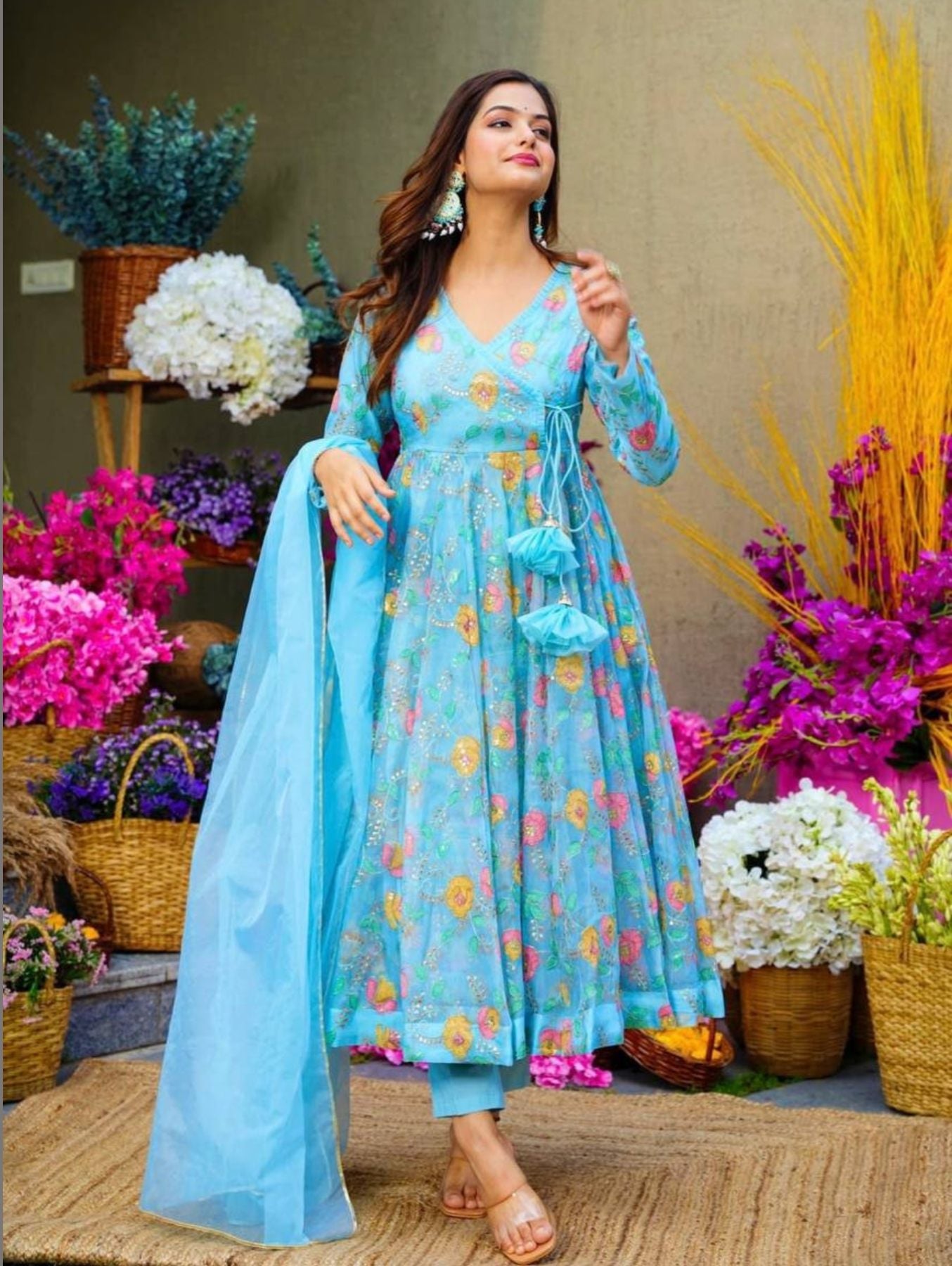 Ready to Wear Sky Blue Anarkali Suit Set - Femenica